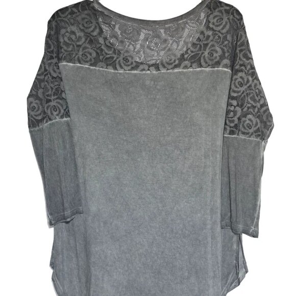 Arizona Jeans Top Super Soft 3/4 Sleeve Lace Grey Lightweight Tunic Stretch Sz L - Picture 4 of 9